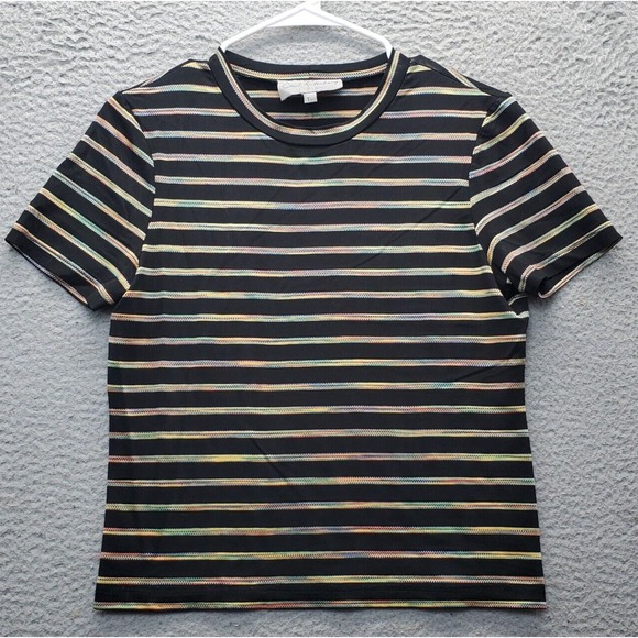 Emil Rutenberg Shirt Top Womens L Multi Striped Short Sleeve Round Neck Pullover - Picture 1 of 5